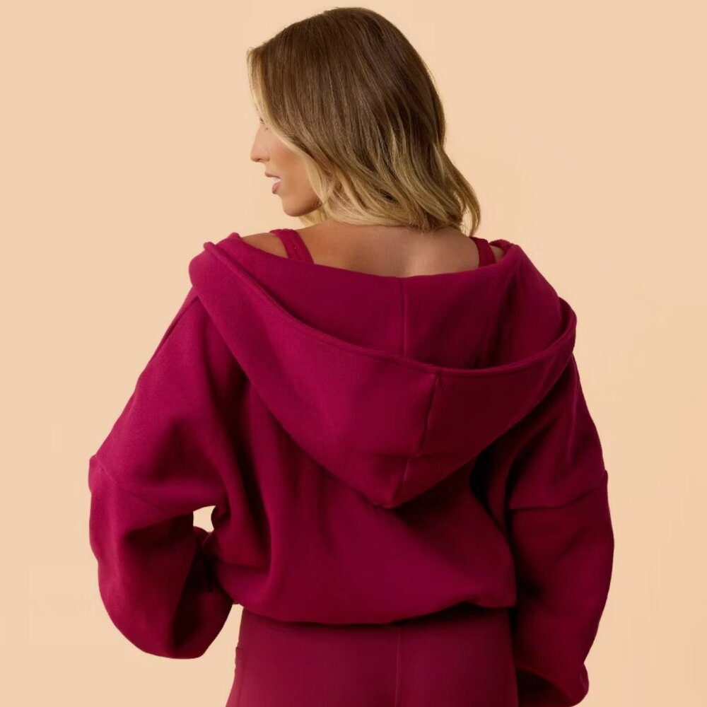 NWT Blogilates Marshmallow Full Zip Hoodie - Burgundy Raspberry - Picture 2 of 7